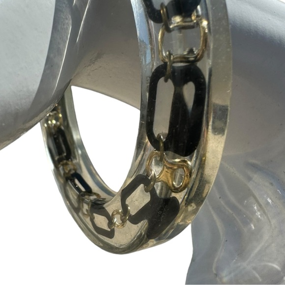 Vintage 80s Punk Acrylic Bracelet Inlay Black Chain Links - Picture 3 of 6